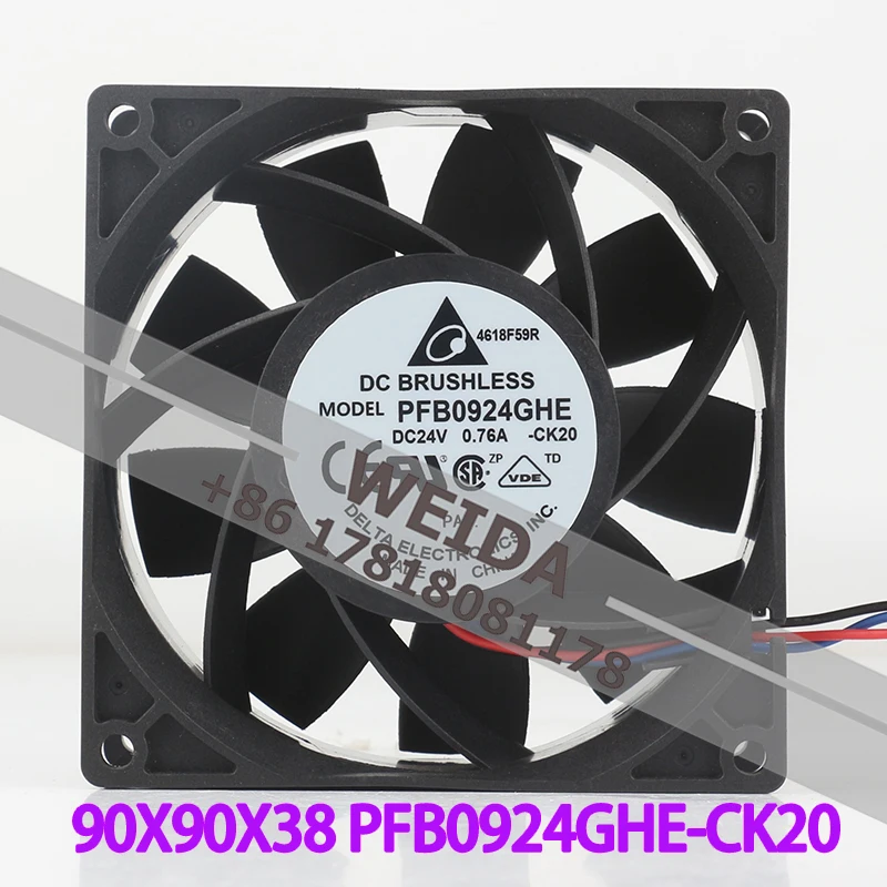 

Delta 9CM Cooling Fan DC24V 0.76A AC EC 9038 High air Volume Dual Ball 90X90X38MM Inverter Axial Flow PFB0924GHE-CK20