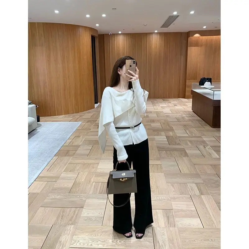 Women's Autumn Winter Slimming Irregular Splicing Knitted Sweater awl Cowl Ne Design Ciwalk Faion Bright Tead