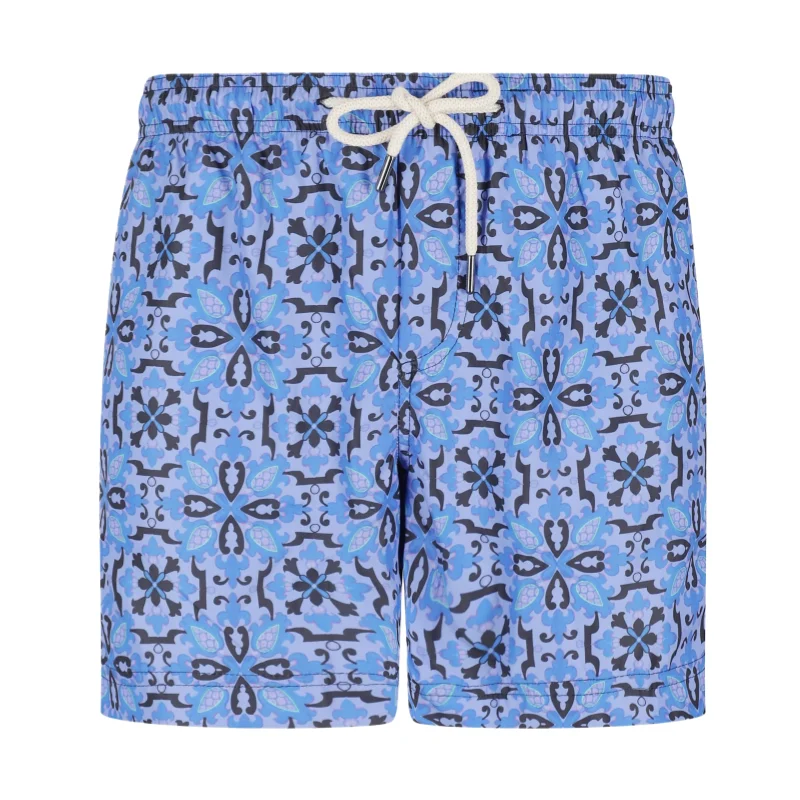 

Mediterranean Style Allover Print Men's Athleisure Shorts with Pocket Summer Quick-dry Lightweight Swim Beach Shorts Moto Shorts