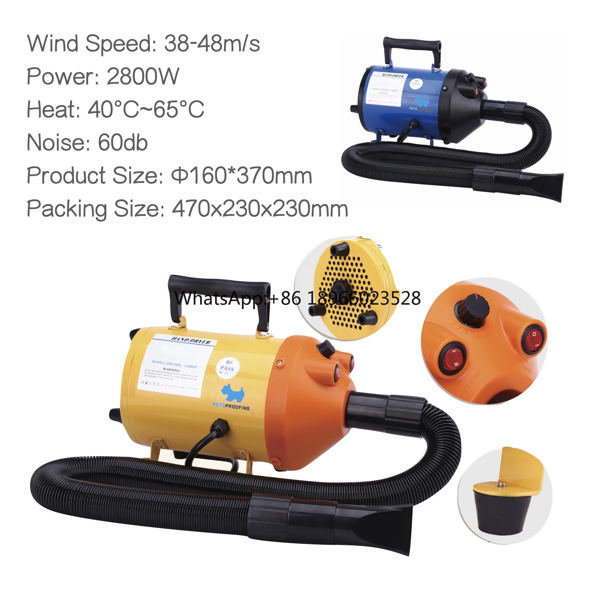 High Wind Power Portable Hair Dryer Machine Low Volume Strong PP Material Sustainable Charge Source for Pet Dogs and Hair Dryer