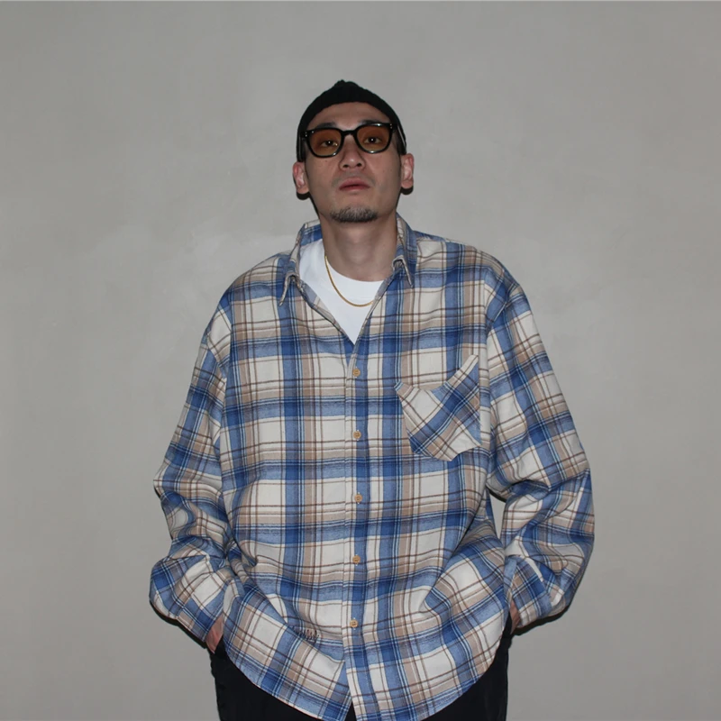 

Brand Lab SS25 Basic Design irt with ket And Embroidery Details Long Sve Blue And White Plaid Cotton Casual irt