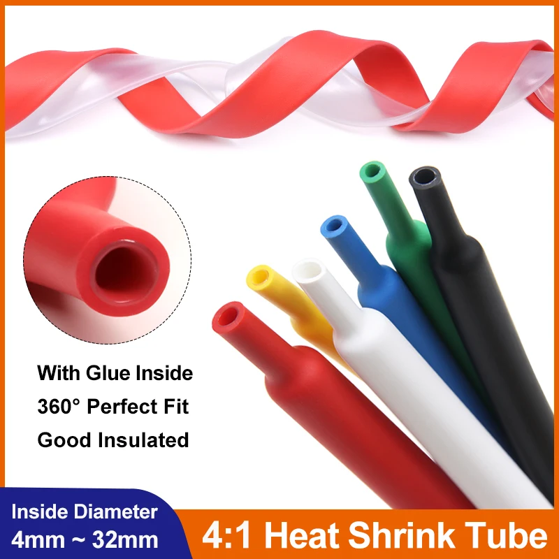 

4:1 Heat Shrink Tube With Glue Thermoretractile Heat Shrinkable Tubing Adhesive Lined Dual Wall Sleeve Dia 4 6 8 12 16 24 32mm