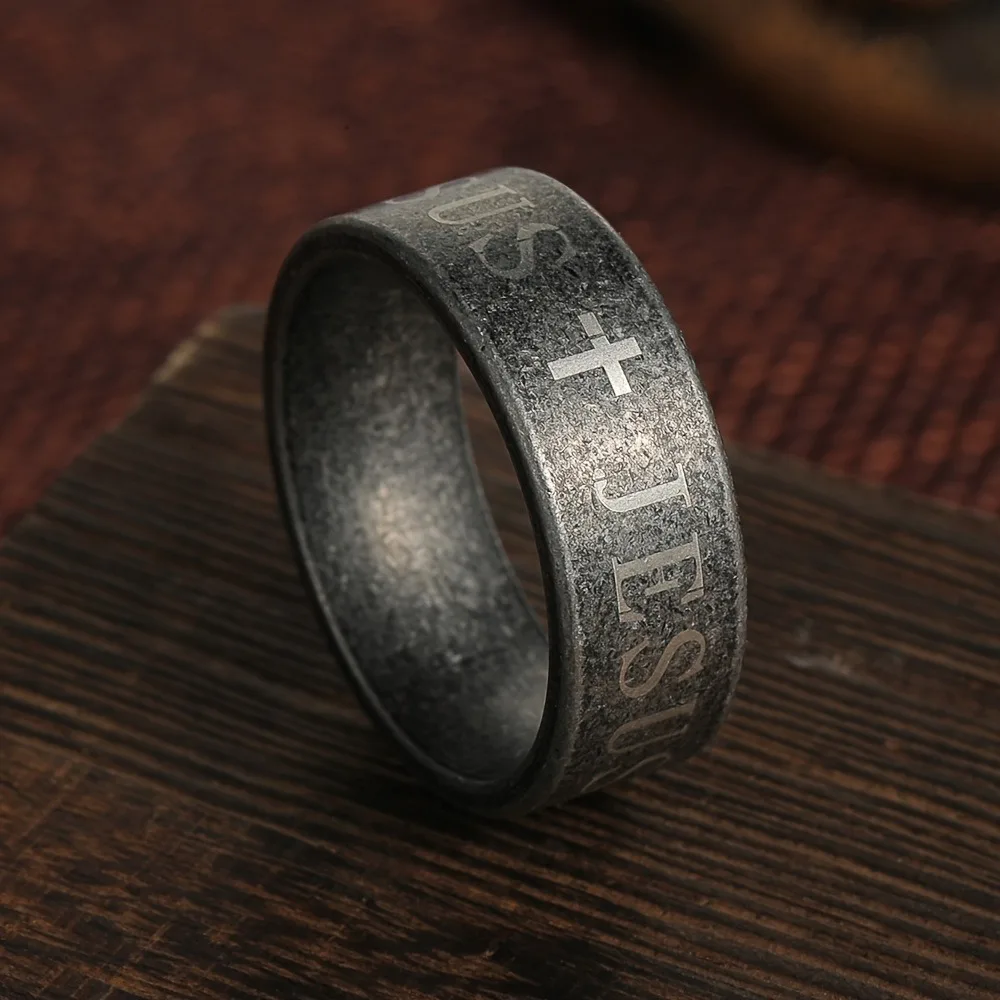 Vintage Men's Stainless Steel Bible Verse Jesus Cross Rings For Men Christian Cross Religious Ring Men Amulet Jewelry