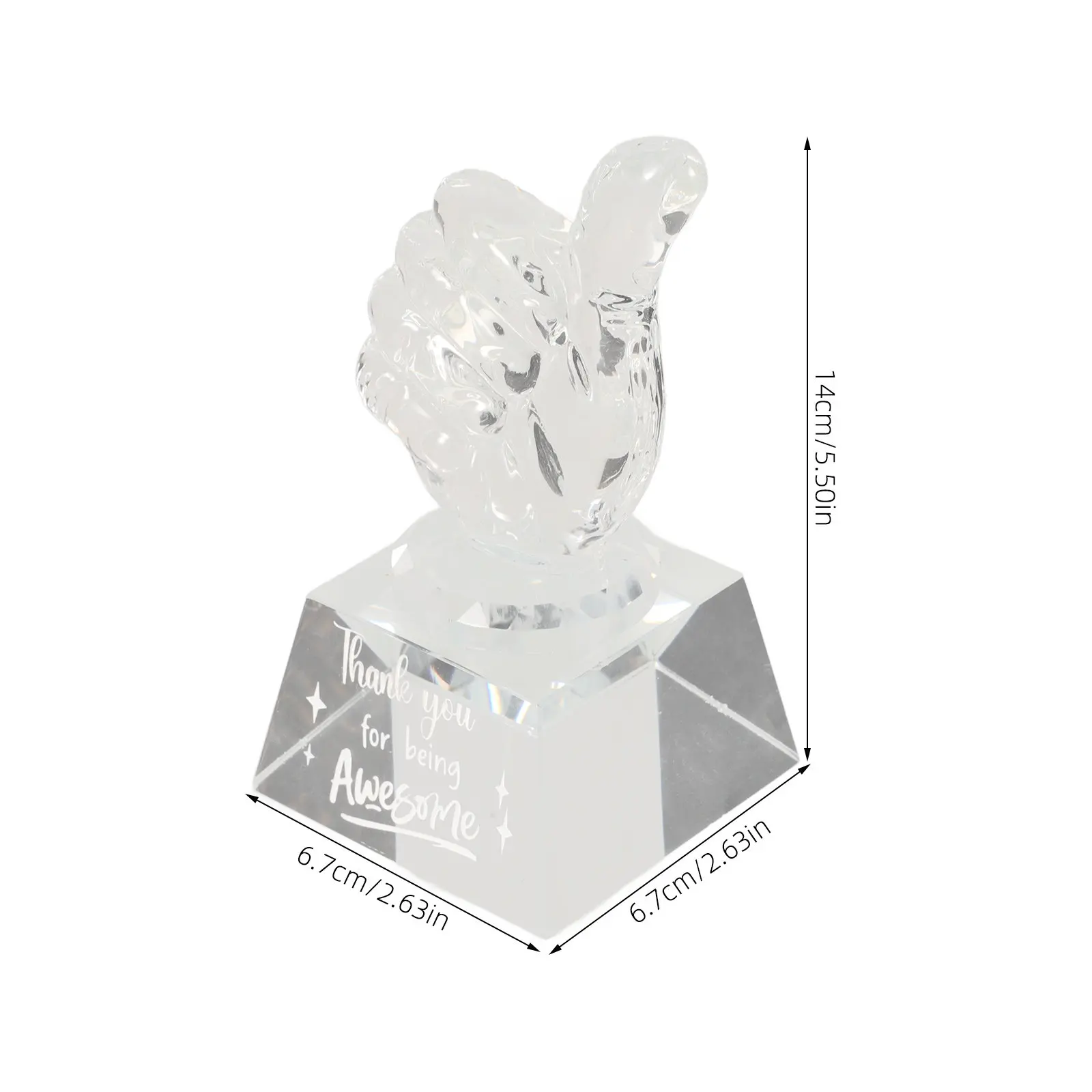 Crystal Thumb Trophy Clear Crystal Award Decoration for Celebration Thanksgiving Birthday Home Decor Finger Up Trophy