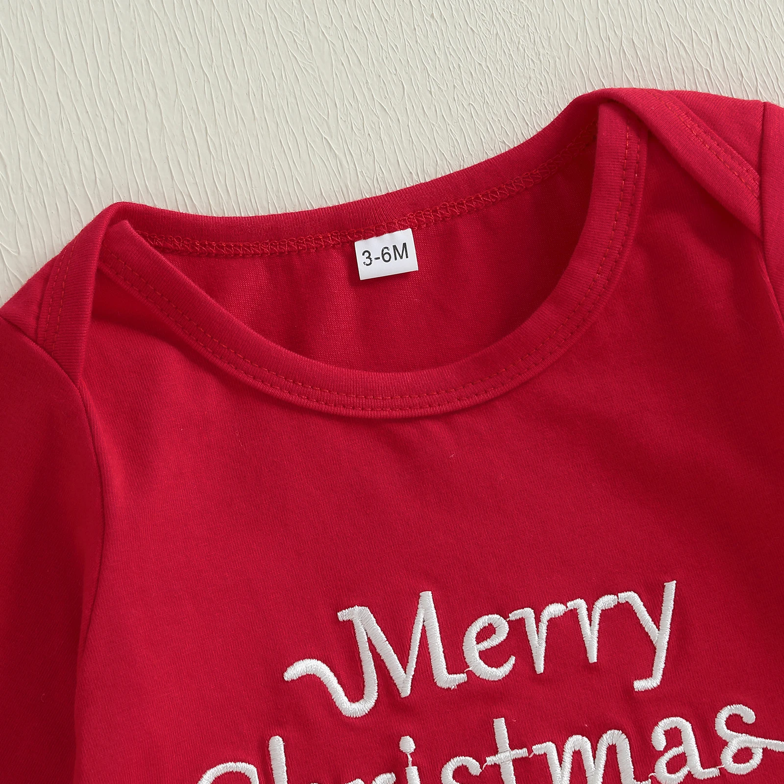 

0-18 Months Baby Girl Christmas Rompers Long Flared Sleeve Round Neck Letter Embroidery Jumpsuit