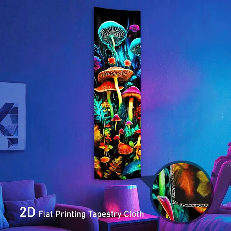 VIKAMA Black Light Dazzling Fungi Jungle Brushwood UV Active Vertical Tapestry Surreal Long Wall Blanket Decor Soft Durable Cozy
