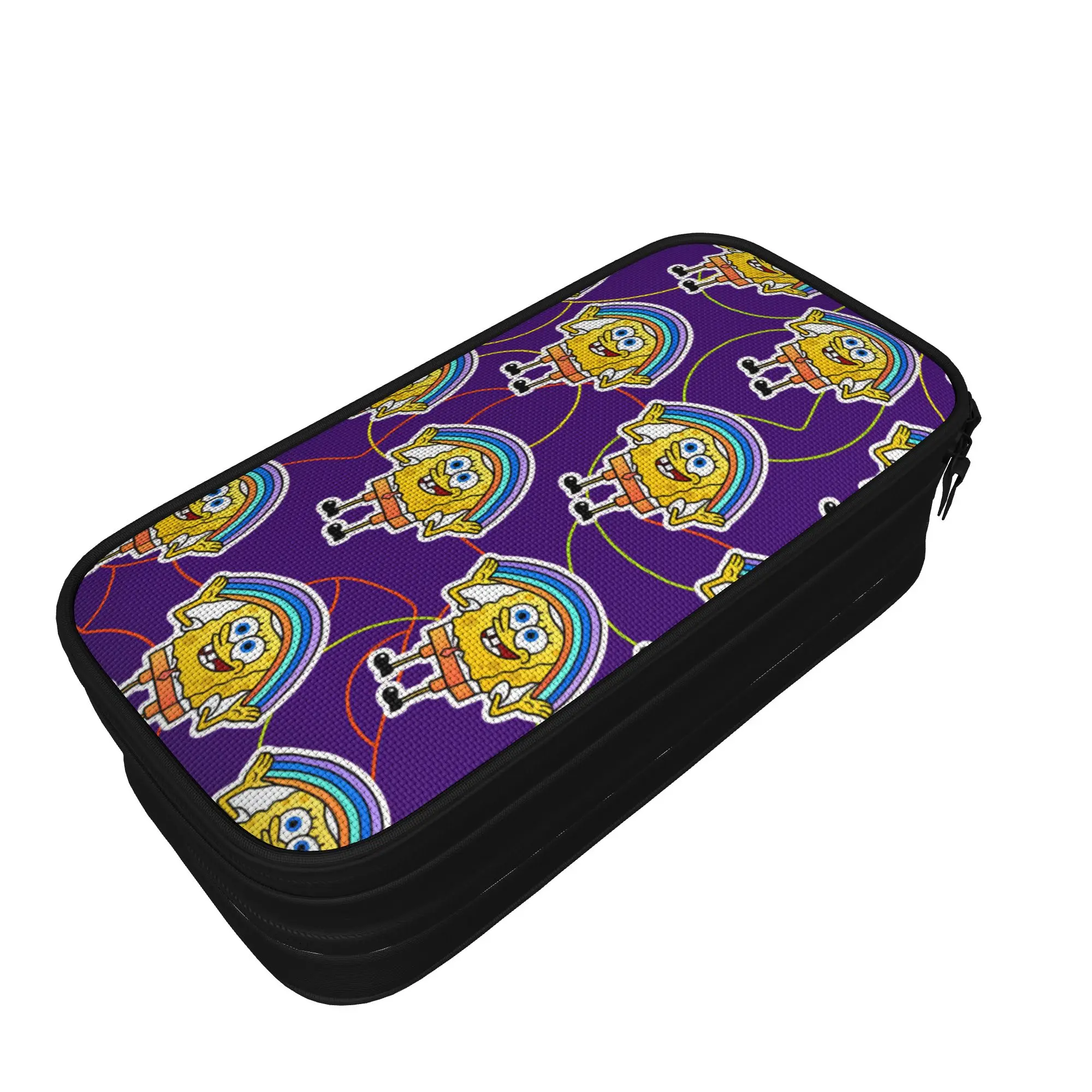 S-Spongebobs Pencil Case  School Pencil Cases Double Layer Child Retro Large Pen Box Stationery Organizer