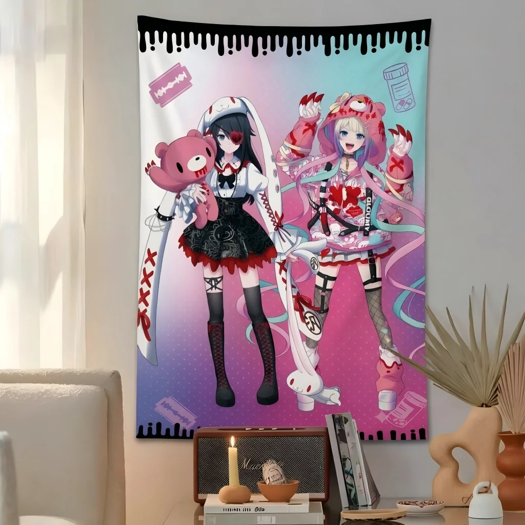 1pc Yami Kawaii Gloomy Bear Girls Tapestry Bandage Pill Drip Print Wall Hanging Trendy Dorm Bedroom Living Room decoration items