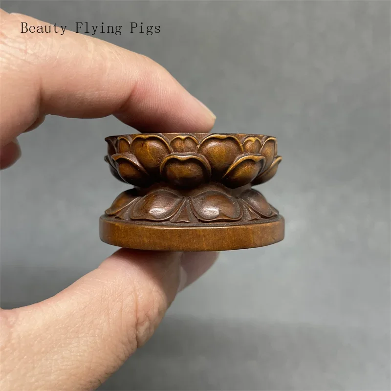 1PCS small boxwood carved lotus circular base standing Buddha statue with raised platform cushion