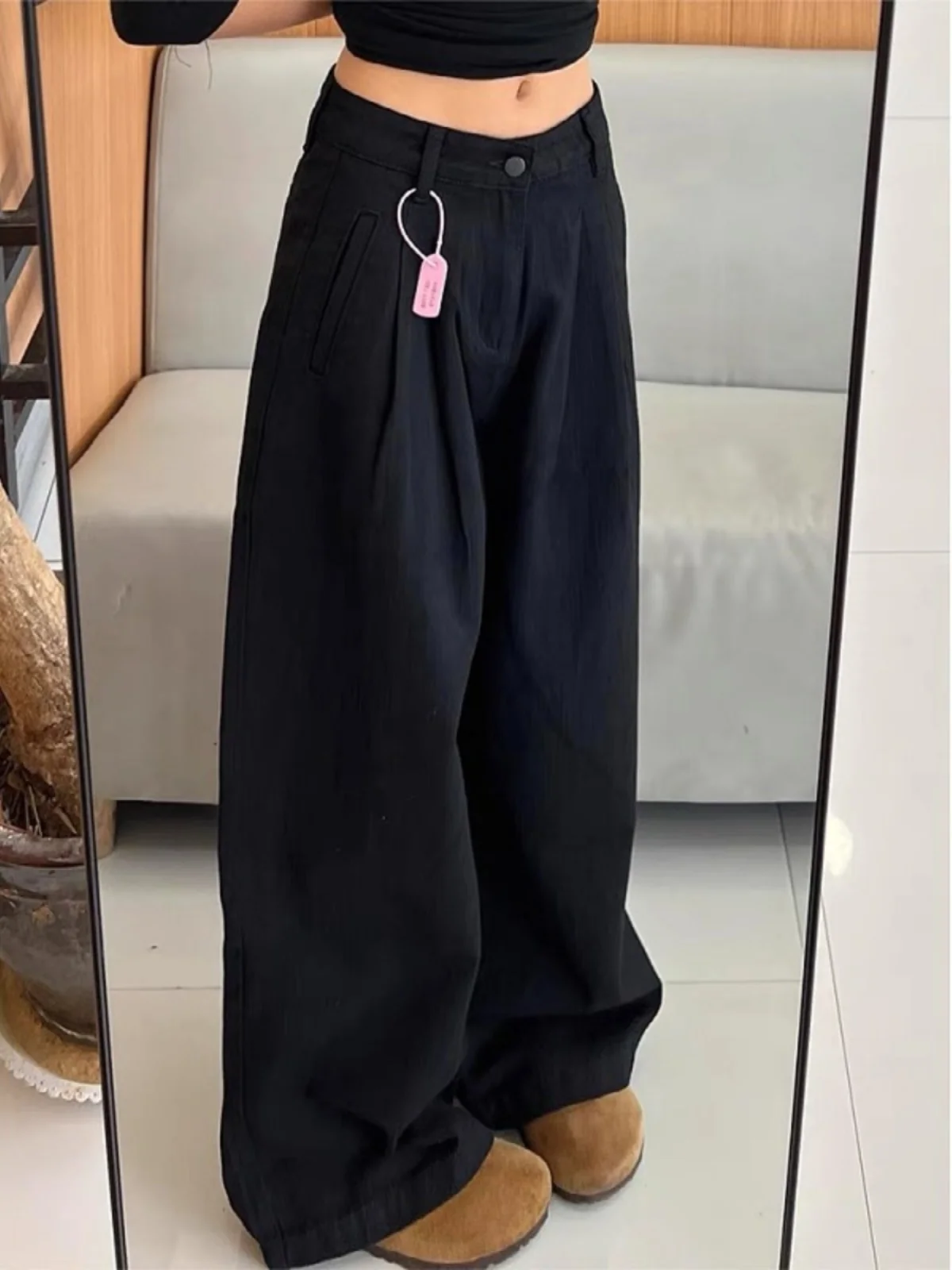 

Широкие брюки синие формальные женские весенне-летние допаминовые вертикальные складки с поясом в стиле преппи моющиеся для поездок на работу с защитой от ультрафиолета и вышивкой