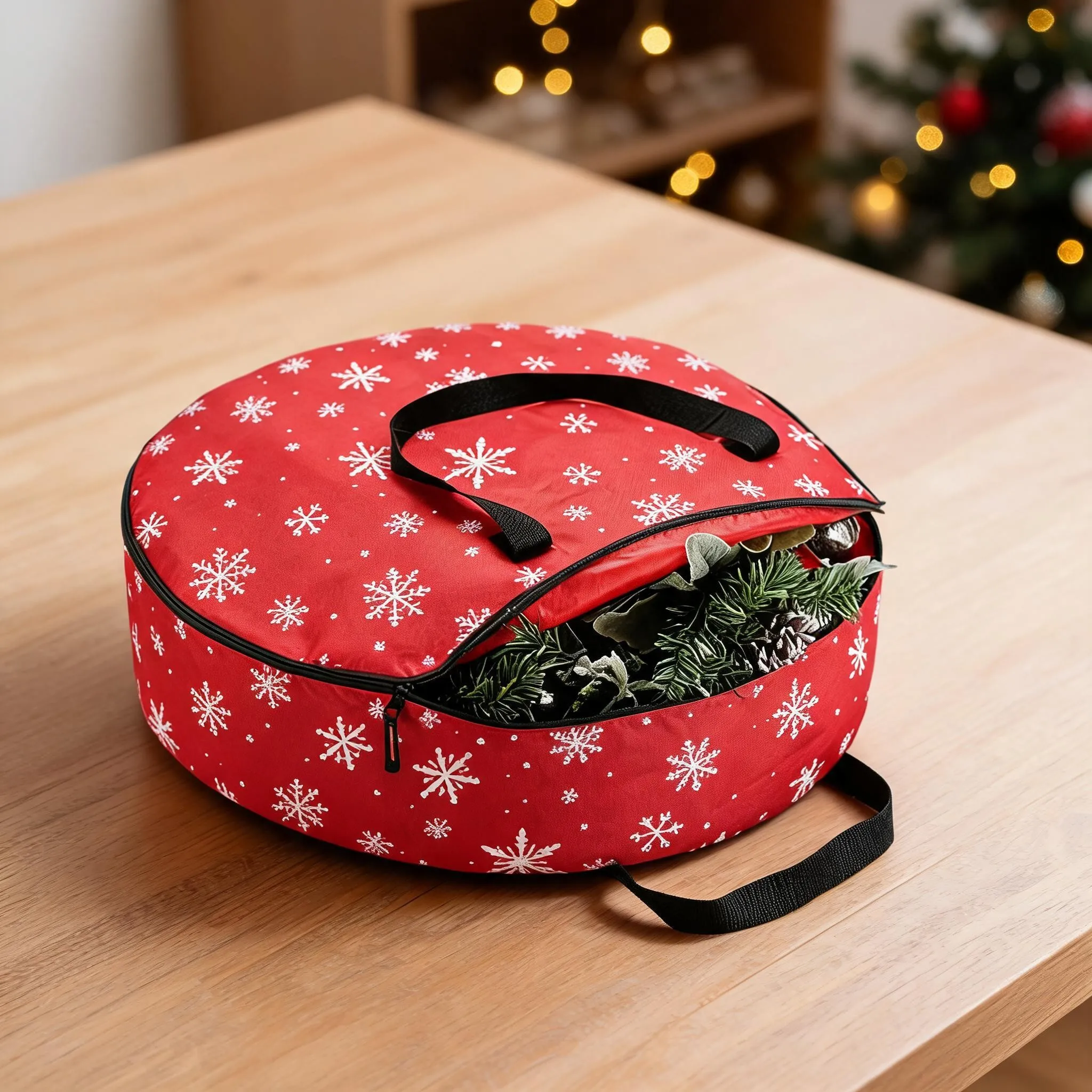 Oxford Fabric Wreath Carry and Storage Bag Featuring Water Resistance Dust Protection and Shape-Retaining Circular Construction