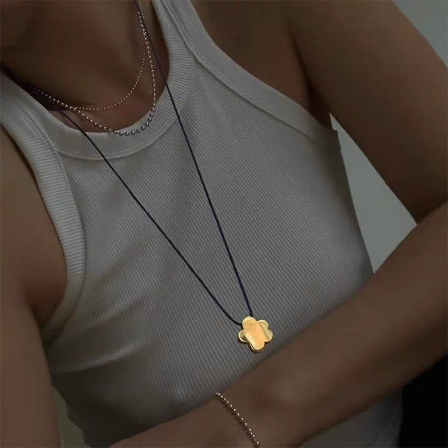 Long black rope flower necklaces for women winter sweater adjustable necklaces funny cute jewelry new in 2025