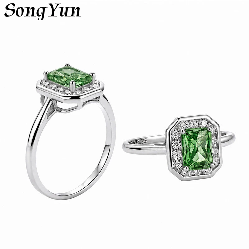 SONGYUN Moissanite Diamond Jewelry Octagon Halo Full Fancy Color Moissanite Ring S925 Sterling Silver Women Band