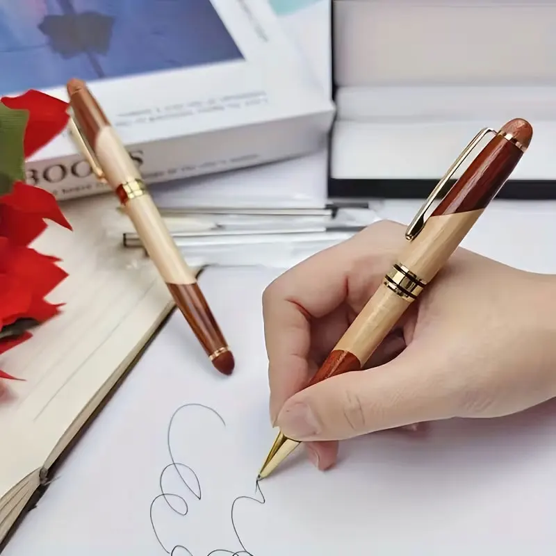 Personalized Custom Engraving Luxury Handmade Wooden Ballpoint Pen Set with Gift Box - Can Engrave Logo, Name, Inspirational Quotes, Elegant Gift for Both Men and Women, High-End Writing Instrument Suitable for Christmas, Halloween, Valentine's Day, the Start of School Season, Teacher's Day, and Business Collaboration Gifts.
