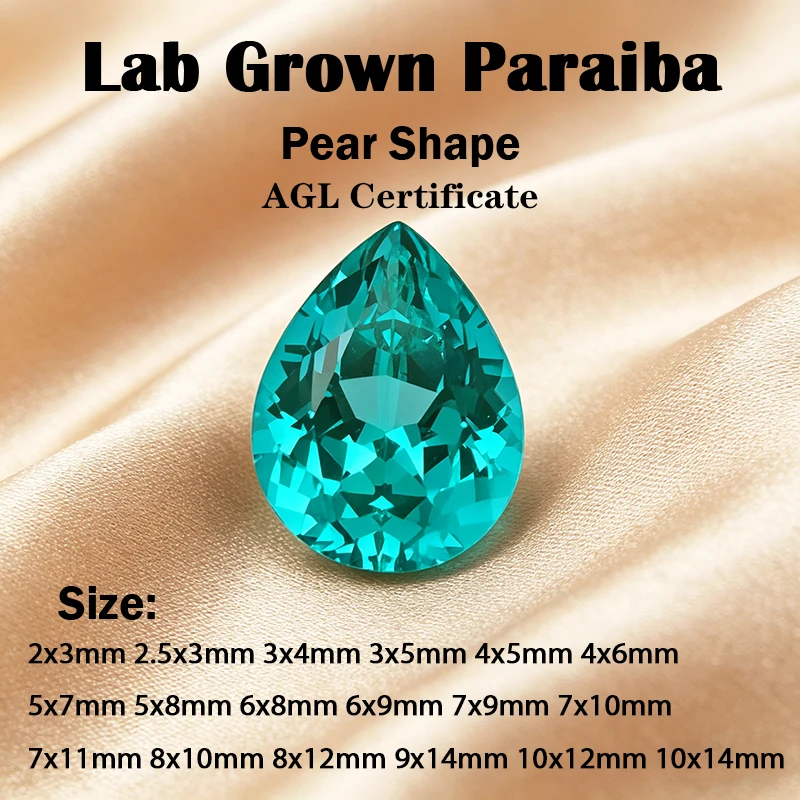 

Lab Grown Paraiba Gemstone Pear Shape Loose Gemstones For Jewelry Making Setting Multi Shapes Available