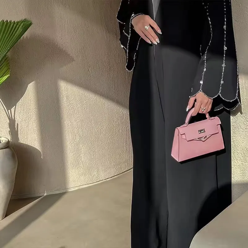 Dubaï diamant Kimono Cardigan noir ouvert Abaya femmes Robe musulmane turquie caftan Kebaya Caftan Marocain Femme Robe Islam Jalabiya