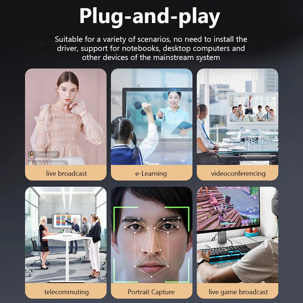 マイク付きフルHDウェブカメラ,オートフォーカス,2k,30fps, USB, 4k,1080p