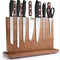 Knife Block magnetic knife holder stand for kitchen counter,wood Knife Storage rack shelves with Double Sided Magnetic