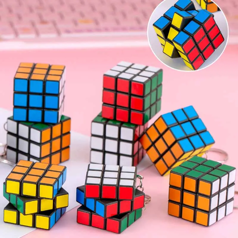 5Pcs 3cm Small Magic Cube Toys 3-steps With Keychain Magic Cube Pendant Children's Puzzle Toys Mini Plastic Small Magic Cube