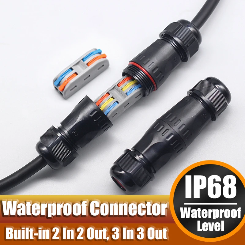 IP68 I Shape Waterproof Connector 2/3 Pin Wire Connectors Quick Screw Connect Push-in Terminals Electric Junction Box