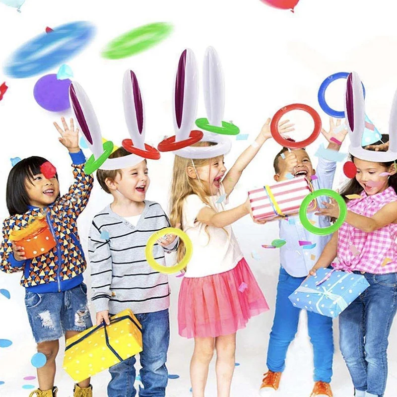 Bunny Ears Inflatable Ring Toss Party Games Kids Holiday Birthday Activity Social Indoor Outdoor Parent-child Interaction Toys