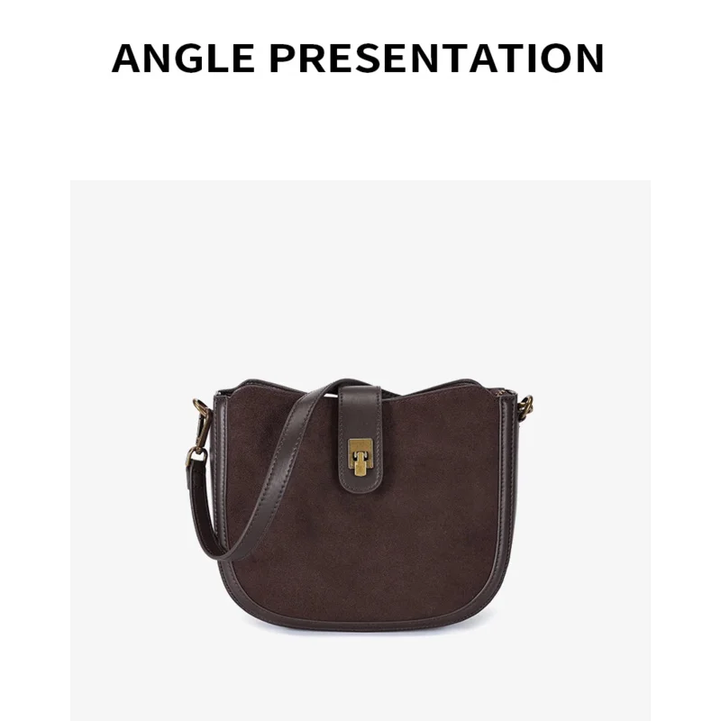 

Vintage Genuine Cowhide Suede Leather Shoulder Bag for Women – Niche Luxury Soft Saddle Crossbody Messenger Bag