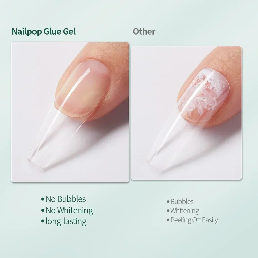 جل غراء أظافر قوي من NAILPOP، غراء احترافي سريع الجفاف مع مزيل لأظافر الأكريليك المزيفة والضغط على مجموعة أظافر جل الغراء