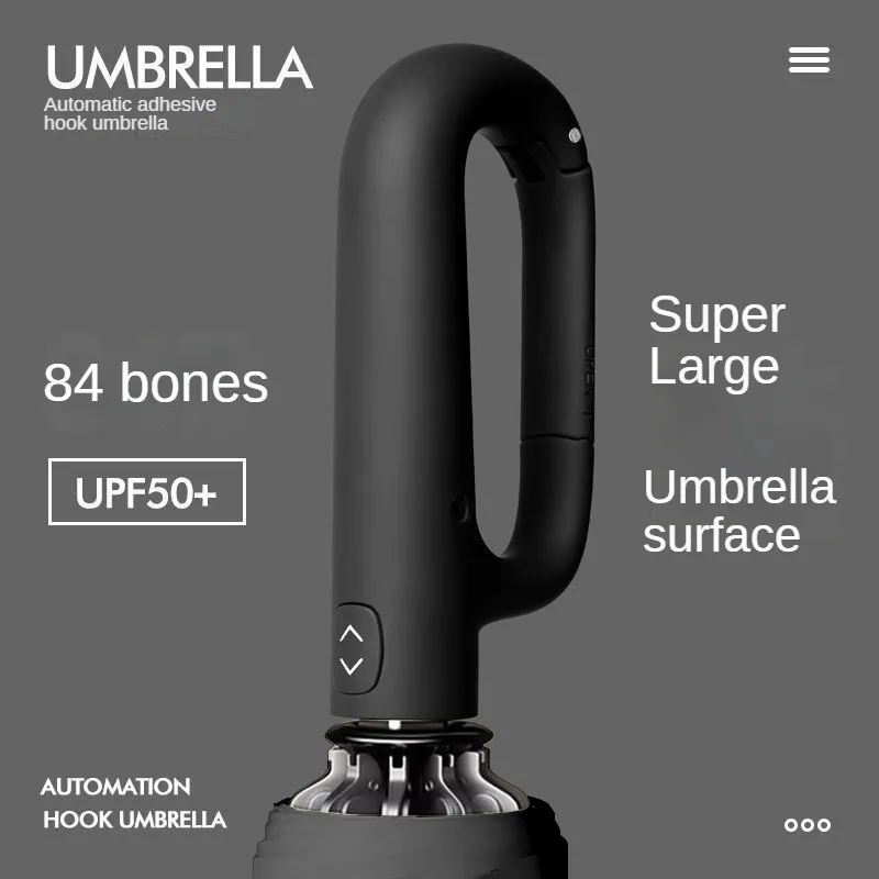 Fully Automatic Buckle Umbrella Portable Enlarged and Thickened, Reinforced Hook Foldable Hook Rain and Light Dual-purpose