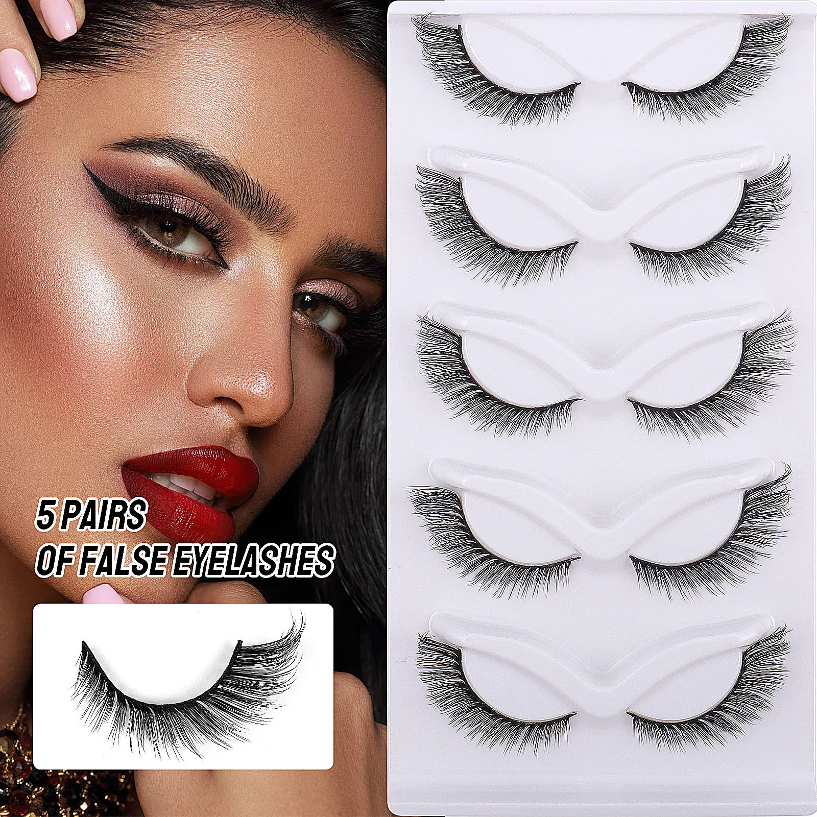 

5 Pairs Winged Fox Eye False Eyelashes Extensions Natural Fake Strip Eyelash Natural Lifelike Soft Fake Eyelash Soft 3D Eye Lash