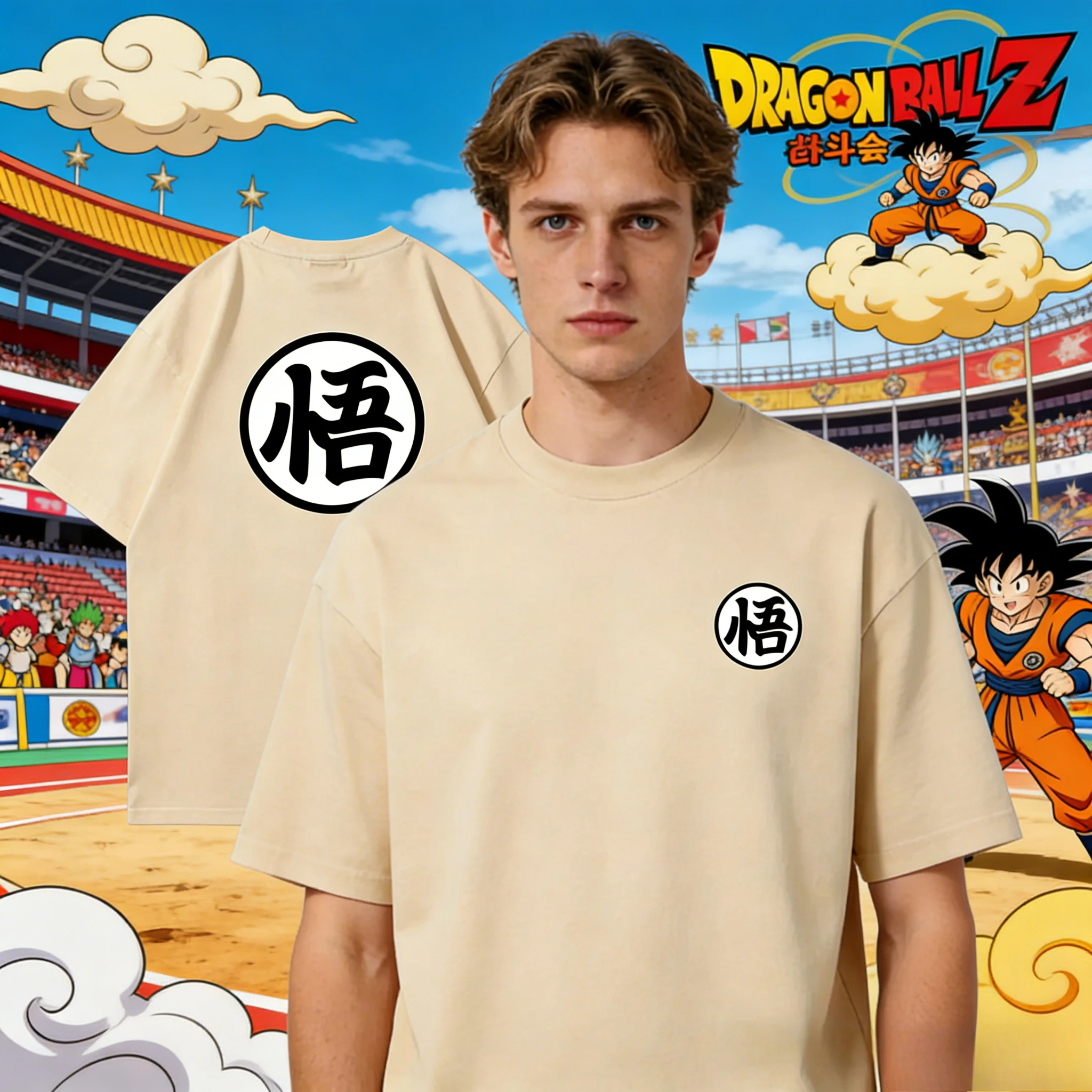 2026 Sommer Dragon Ball Vintage Anime T-Shirt, Herren Reine Baumwolle Locker Lässiges Goku Wu Symbol Retro-T-Shirt für Alltag & Sport