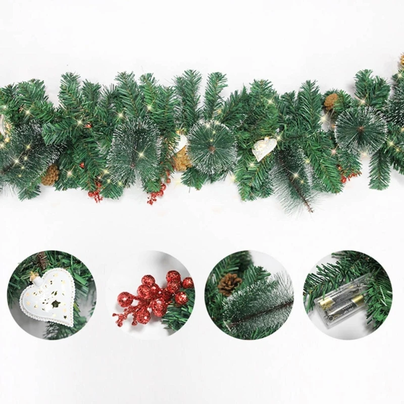 

H7EA Christmas Decorations with Lights Artificial Christmas Battery Operated Wreath with Berries Pine Cones