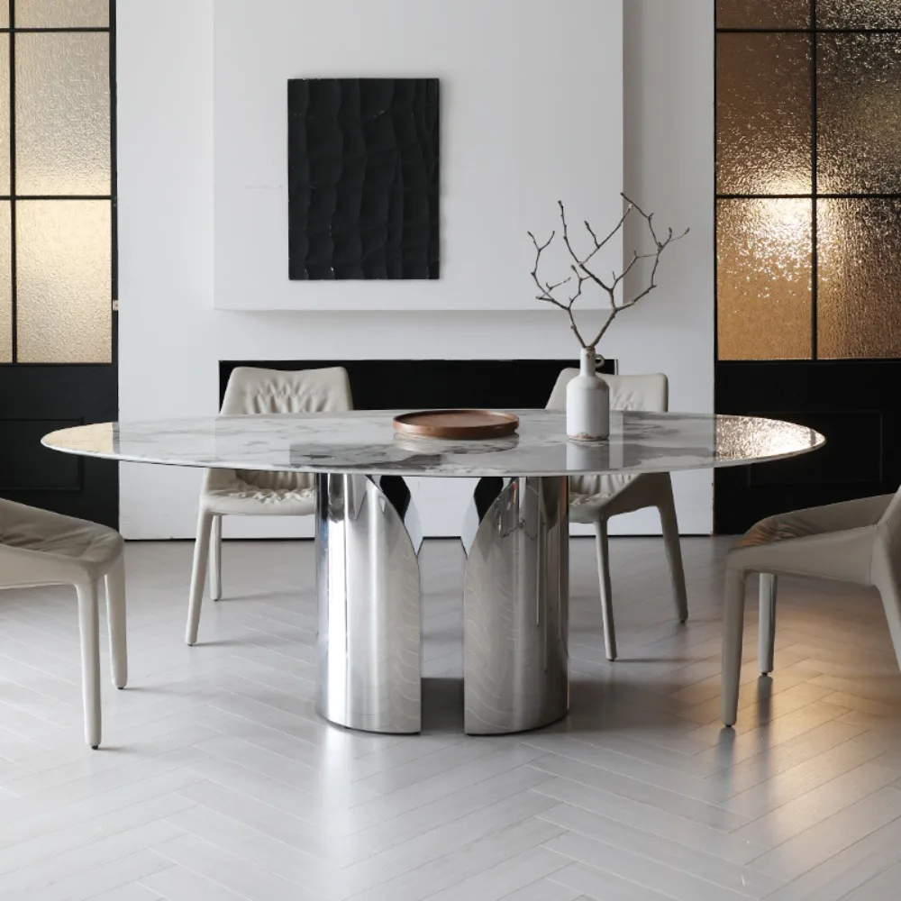 Special-shaped marble dining table light luxury high-end villa 2025 new drop-shaped minimalist household dining table