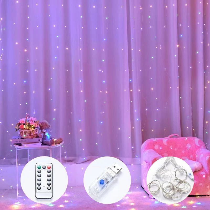 Rideau Lumineux LED avec Télécommande USB, Guirxiété de Noël, 8 Modes, Décoration pour la Maison, Vacances, Nouvel An, 3m, 6m