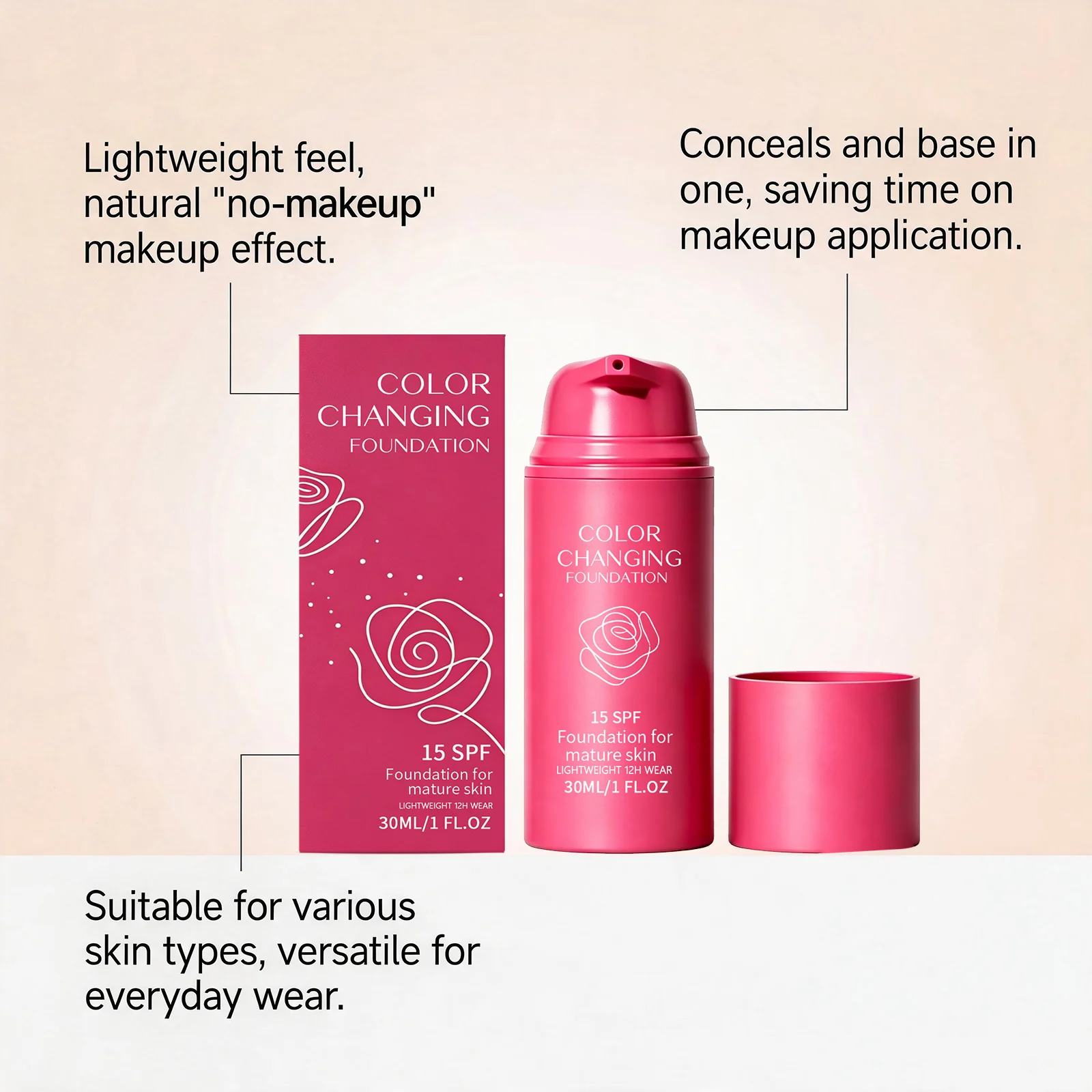 Color Changing Foundation Liquid Moisturize Even Skin Tone Brighten Complexion Improve Dull Skin Enhance Smoothness Cover Blemis