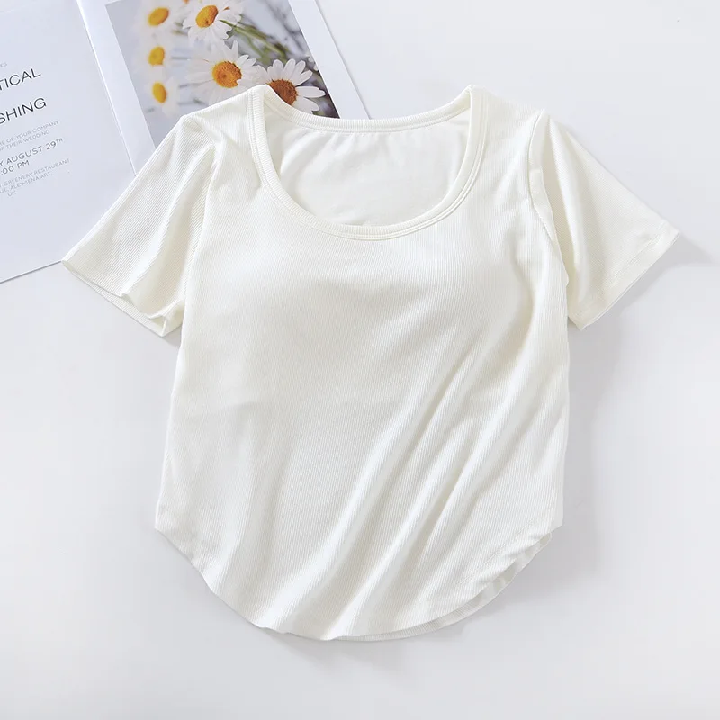 Casual Sleepwear T-shirt Knitting Modal Sleeping Tops Short Sleeve Summer One Pieces Women\'s Pajamas Chest Pad Nightwear Shirt