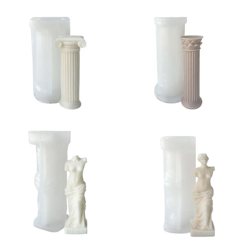 Molde de silicona de columna romana 3D, Pilar antiguo, retrato de Venus, vela perfumada, cuerpo de yeso, decoración del hogar