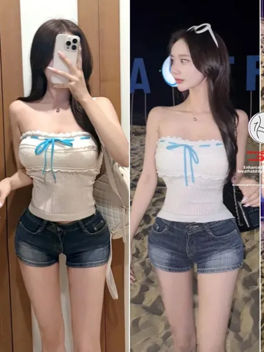 Slim Fit Low Waist Denim Shorts Real Fashion Korean Style Two Colors Cuffed  Thickened Hip Design Cotton Polyester Blend