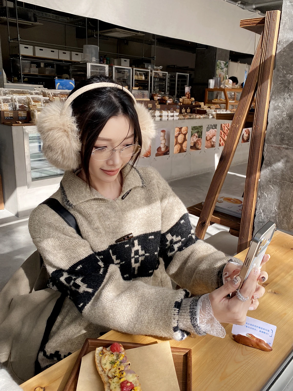 Warm Knitted Fair Isle Sweater with Stand Collar And Horn Buttons Loose Fit Winter Outerwear for Women Sli Inner Wear