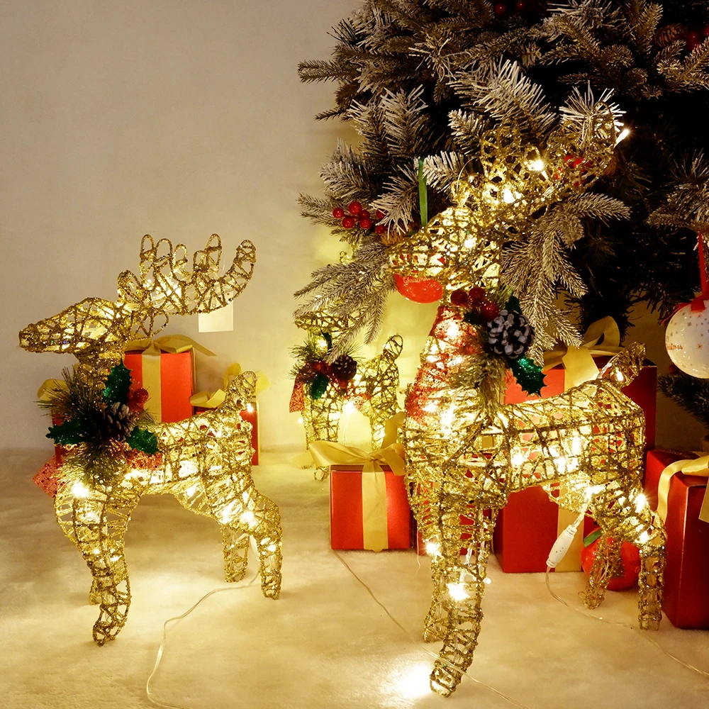 Bright Large Outdoor Christmas Reindeer Hristmas Decoration Maison 2024 Elk LED Home Decor Light with Decor Pine Room Decoration