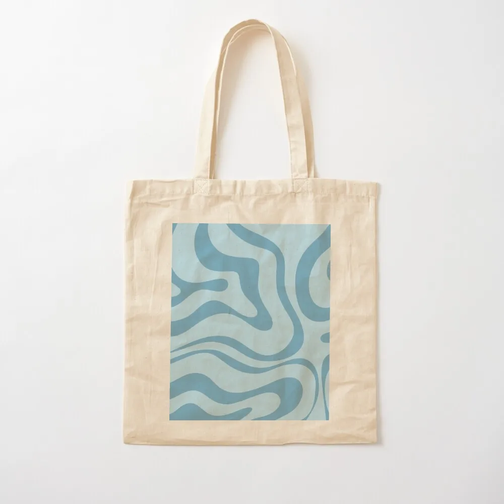 Retro Modern Liquid Swirl Abstract Pattern Square in Light Cerulean Blue Tote Bag Handbags Large bags for women Canvas Tote Bag