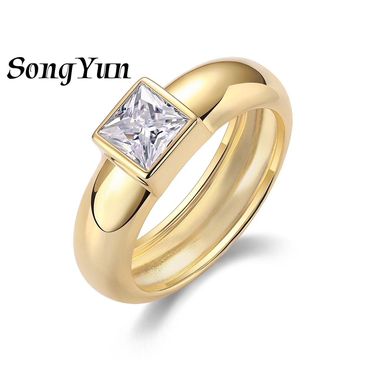 

SongYun Designer Jewelry 925 Silver Solitaire Ring Moissanite Solitaire Ring Beach for Her 18K Real Gold Non Tarnish