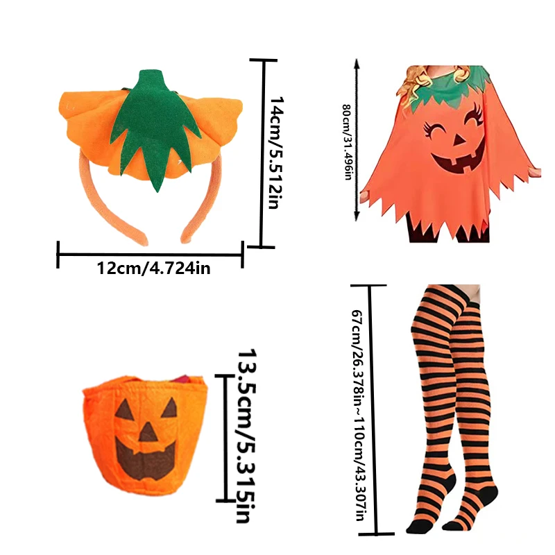 PESENAR Halloween Pumpkin Poncho for Women Pumpkin Costume with Headband and Candy Bag