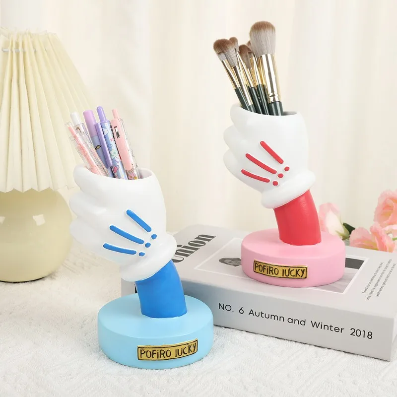 

Cute Cartoon Mickey Glove Pen Holder Eco-friendly Resin Home Creative Fashion Birthday Gift Makeup Brush Storage Ornaments
