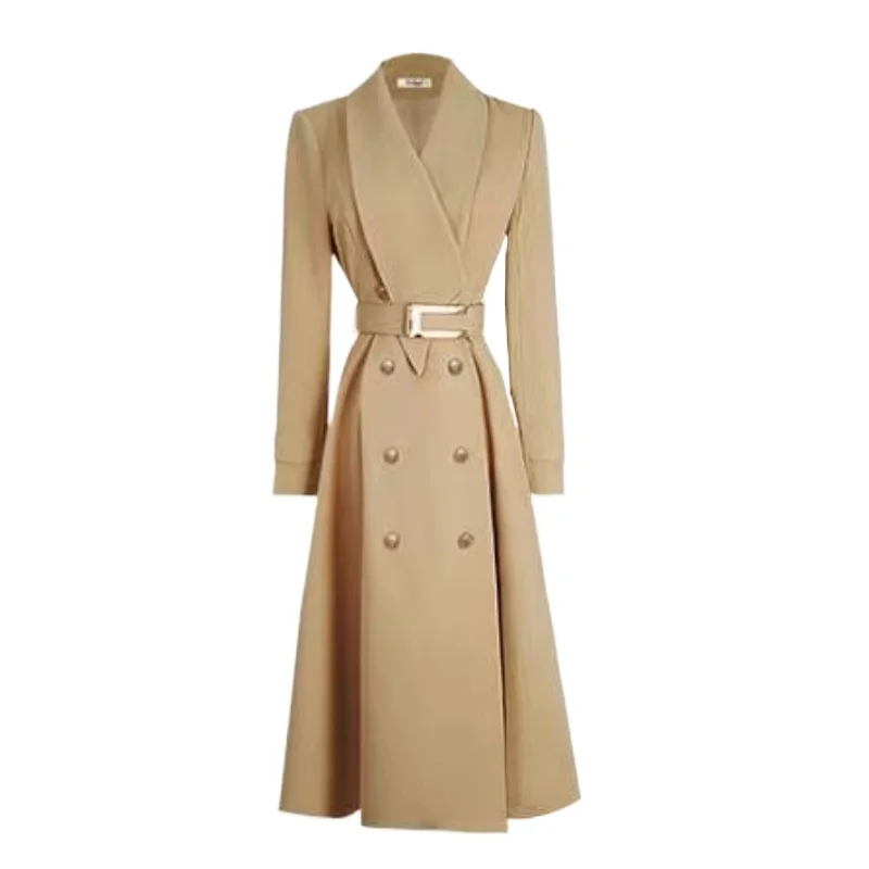 2024 Spring Elegant Women's Overcoat with Belt Long Trenchcoat Khaki Windbreaker British Winter Jackets High Quality Clothing