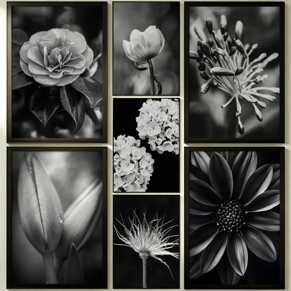 art Advanced Black and White Flower Poster HD Poster Sophisticated Modern Aesthetic Wall Art For Living Room Bedroom Office Cafe