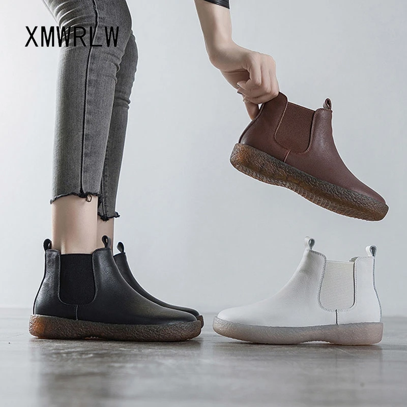 

XMWRLW 2025 г. женские ботильоны из натуральной кожи, осенне-зимняя обувь, нескользящие ботильоны для женщин, осенне-зимняя обувь на плоской подошве