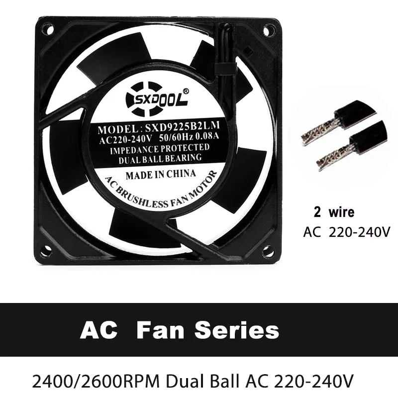 1pcs New SXDOOL 92mm Ventilator Fan 90mm 9cm Dual Ball Bearing AC 220V 240V Exhasut Fan 92mm 92mm x 25mm AC Axial Fan 2400RPM