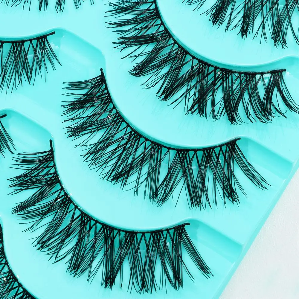 5 pares de maquiagem macia cruz natural cílios extensão preto artesanal cílios postiços