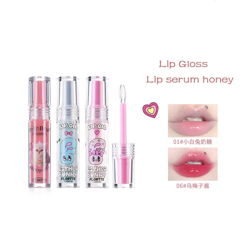 FLORTTE Lip Essence Honey Tender Girl Pure Lust Lip Oil Clear Nourishing Moisturizing Hydrating Fades Lip Lines 3D Pouting Lips