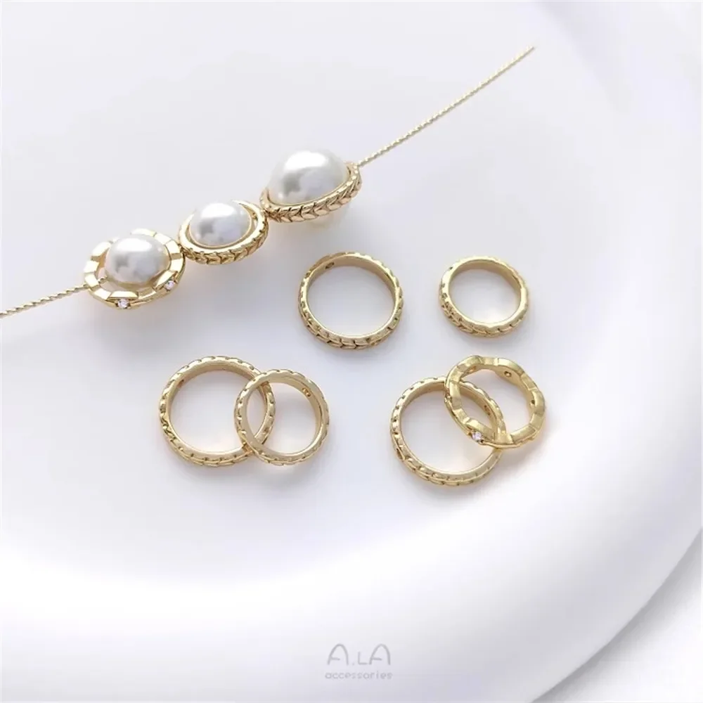 14K Gold-plated Zirconium Bead Ring Leaves Ear Set Bead Ring Handmade Diy String Pearl Bracelet Jewelry Accessories K041